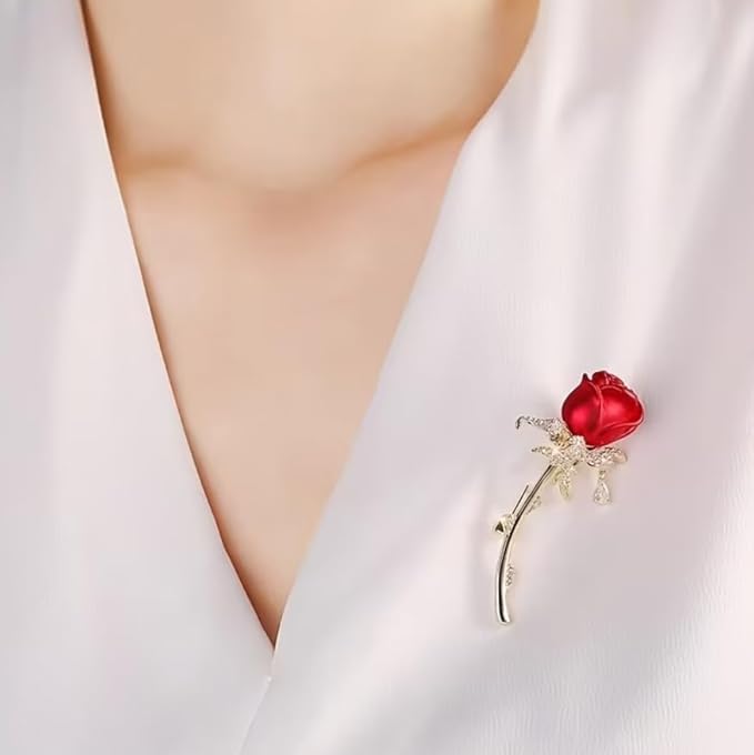 Red Rose Flower Brooch