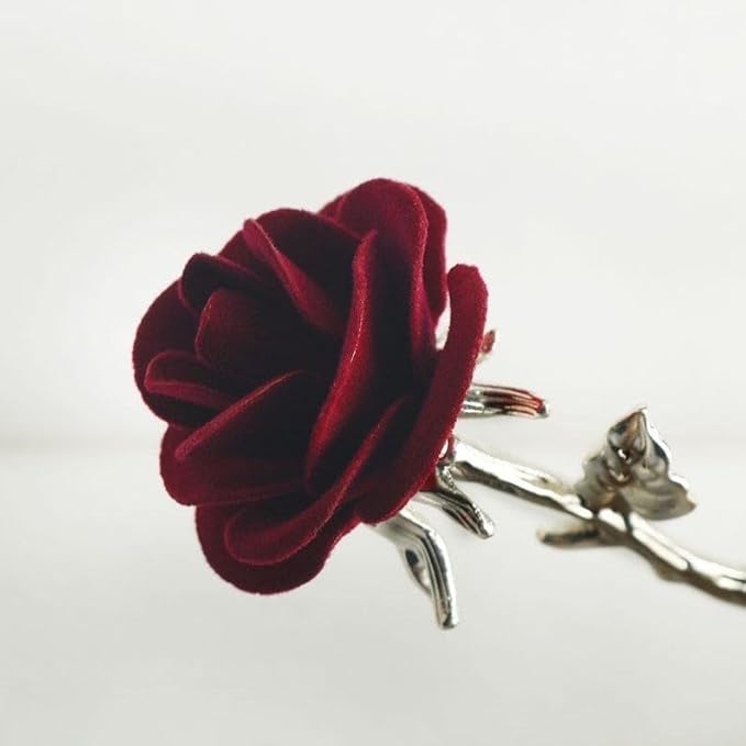 Red Rose Hair Stick with golden Stem