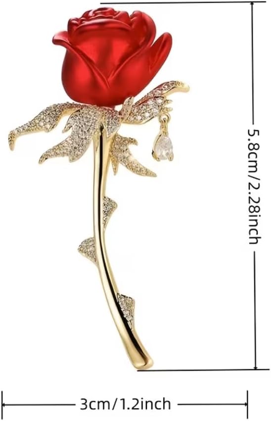 Red Rose Flower Brooch