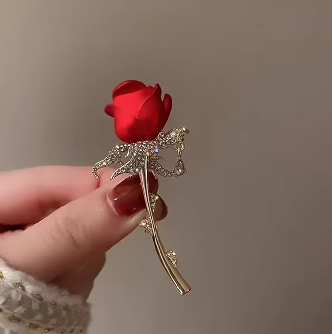 Red Rose Flower Brooch