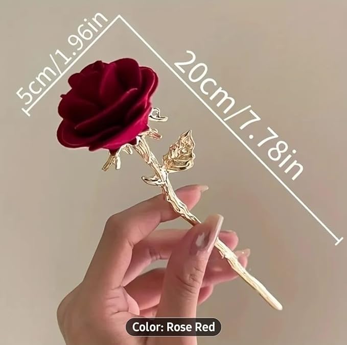 Red Rose Hair Stick with golden Stem