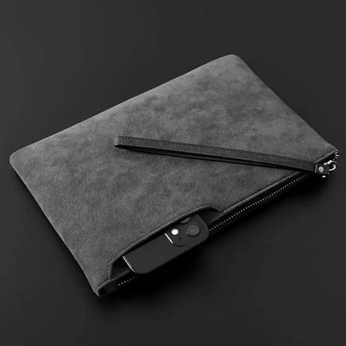 Men’s Slim Suede Clutch Bag (Black)