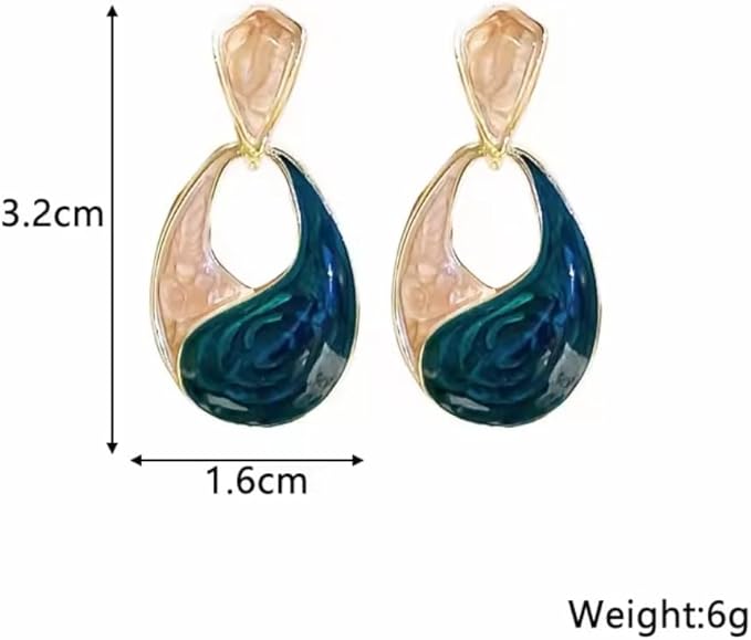 Green Enamel Hollow Water Drop Earrings