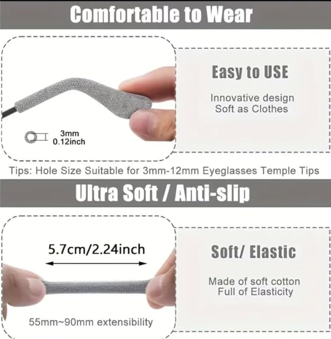 Soft Cotton Eyeglasses Temple Ear Grips black