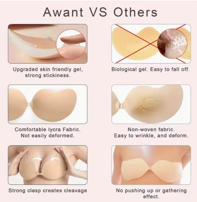 Adhesive Bra for Women, Backless and Strapless, Seamless Self-Adhesive Silicone Nipple Covers
