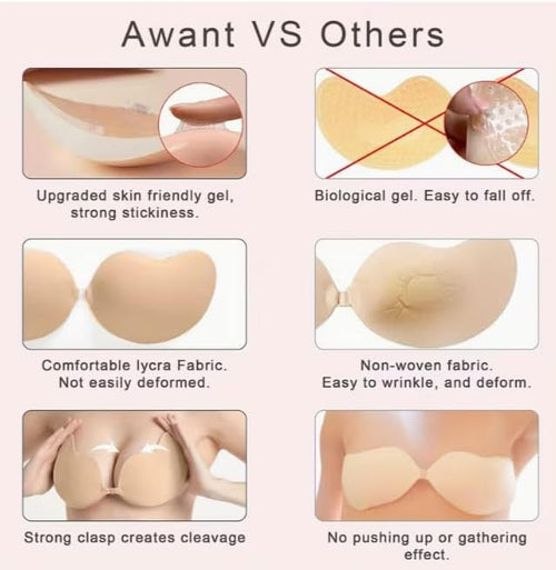 Adhesive Bra for Women, Backless and Strapless, Seamless Self-Adhesive Silicone Nipple Covers