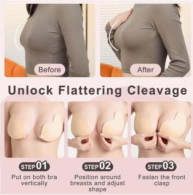 Adhesive Bra for Women, Backless and Strapless, Seamless Self-Adhesive Silicone Nipple Covers