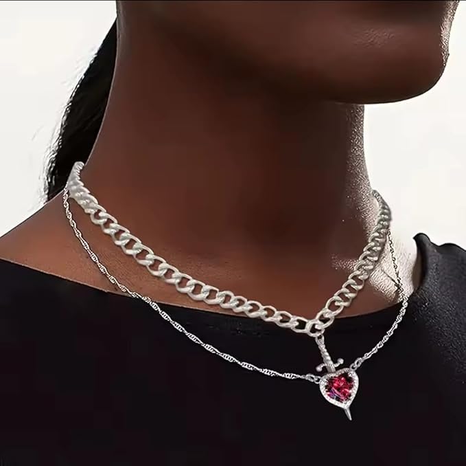 Heart and Sword Pendant Necklace Set