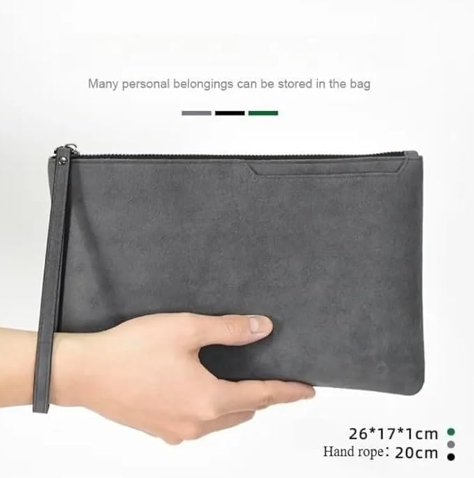 Men’s Slim Suede Clutch Bag (Black)