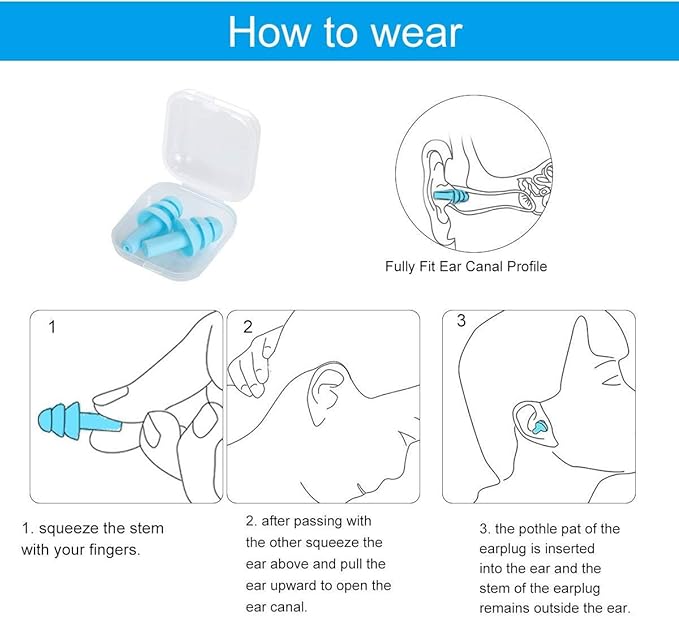 Medical Grade Soft Silicone Ear Plugs for Noise Reduction Sleeping Meditation Study Swimming Travel Earplugs Reusable (Pack of 3 Pairs)
