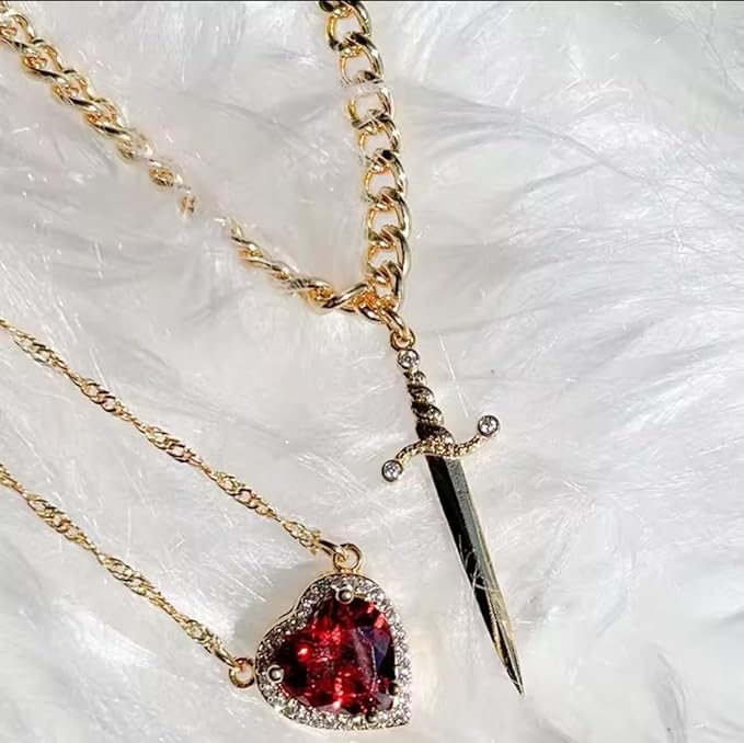 Heart and Sword Pendant Necklace Set