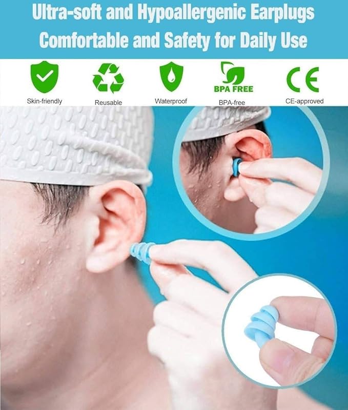 Medical Grade Soft Silicone Ear Plugs for Noise Reduction Sleeping Meditation Study Swimming Travel Earplugs Reusable (Pack of 3 Pairs)