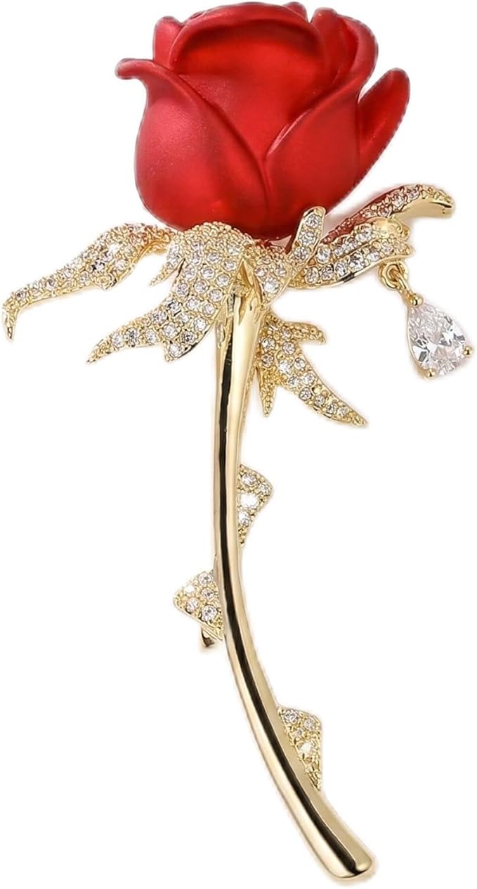 Red Rose Flower Brooch