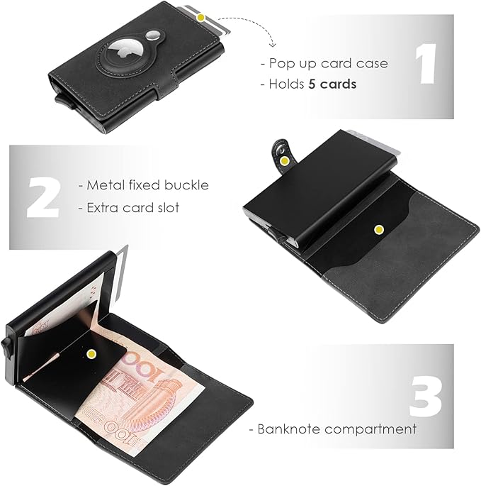 AirTag Wallet Credit Card Holder for Men, Leather RFID Blocking Credit Card Case