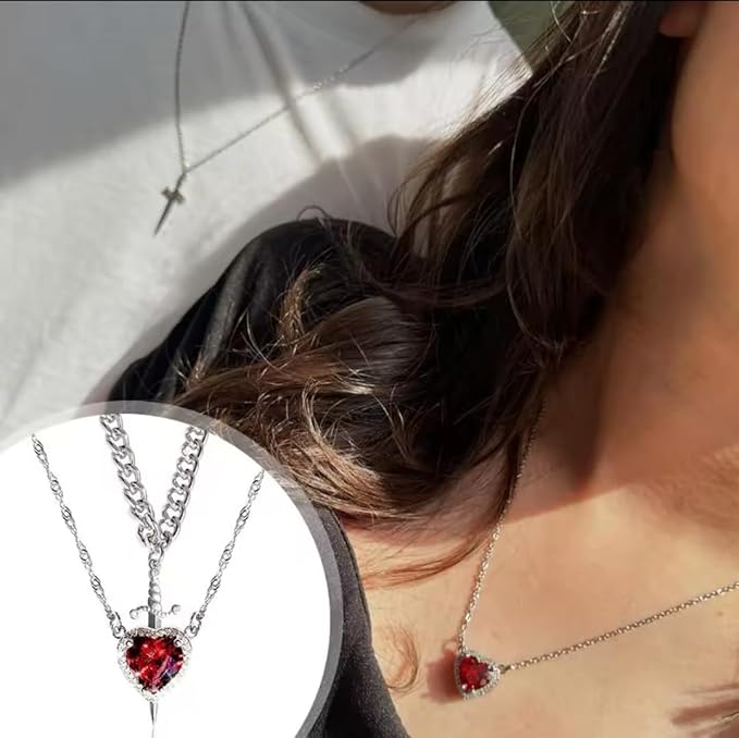 Heart and Sword Pendant Necklace Set