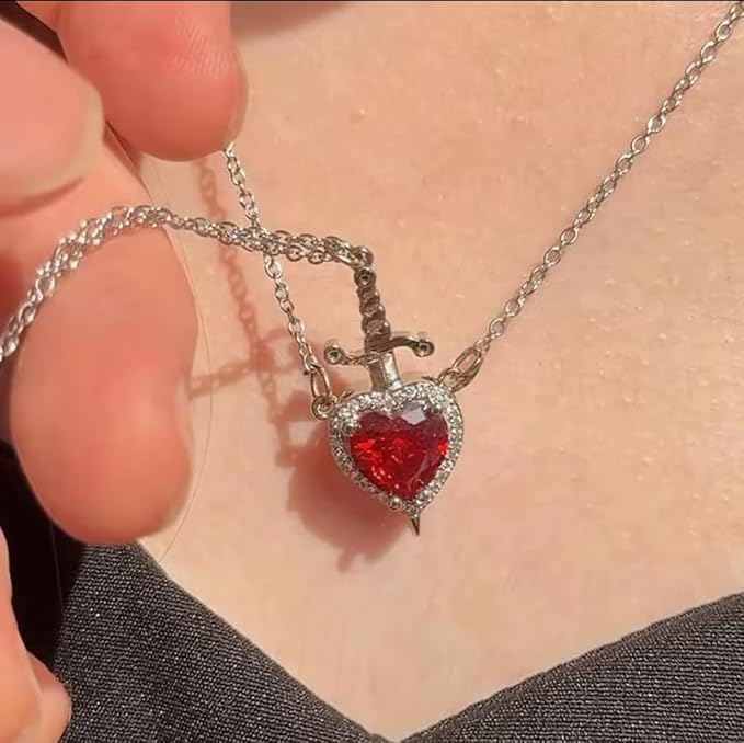 Heart and Sword Pendant Necklace Set