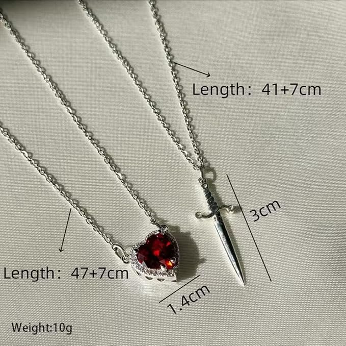 Heart and Sword Pendant Necklace Set