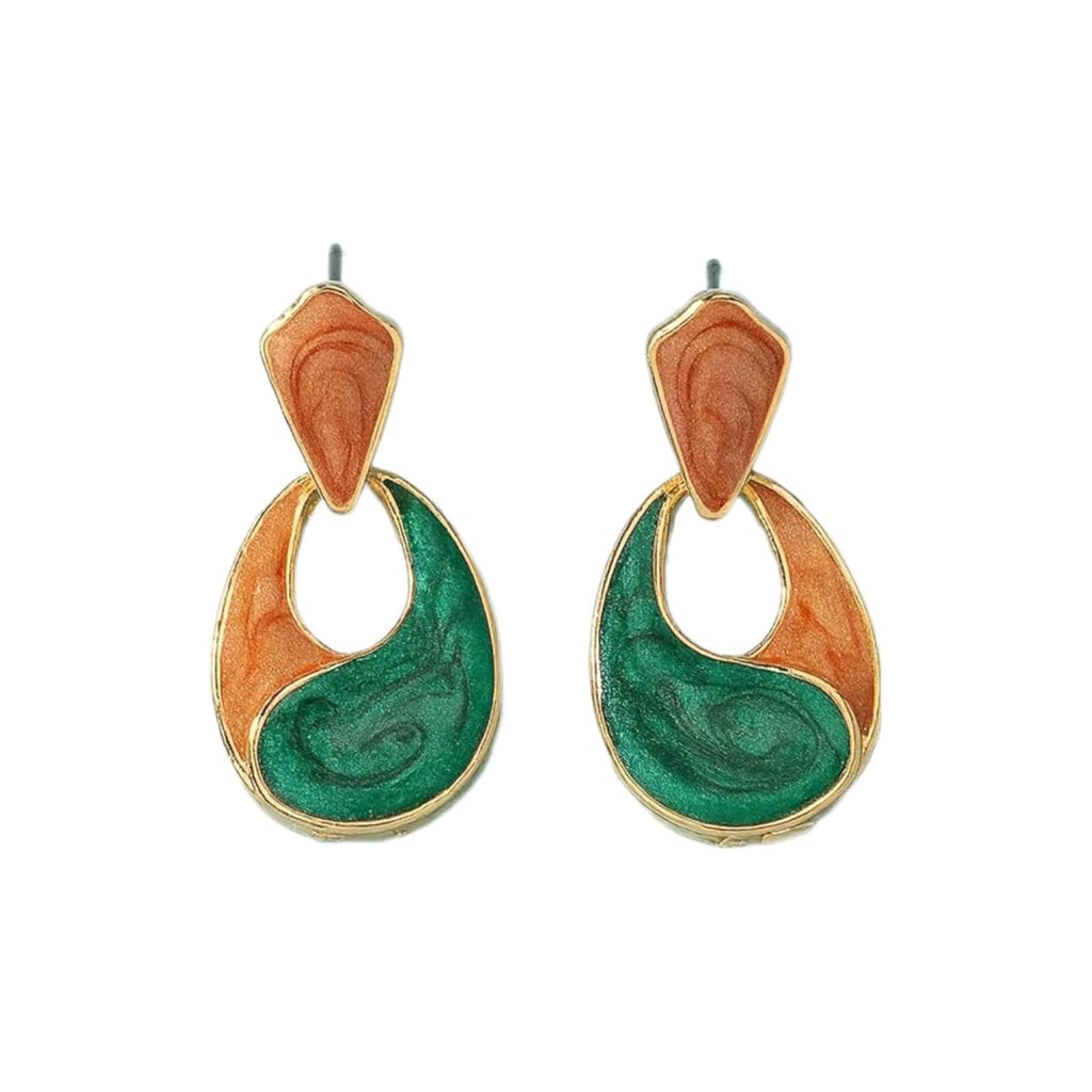 Green Enamel Hollow Water Drop Earrings