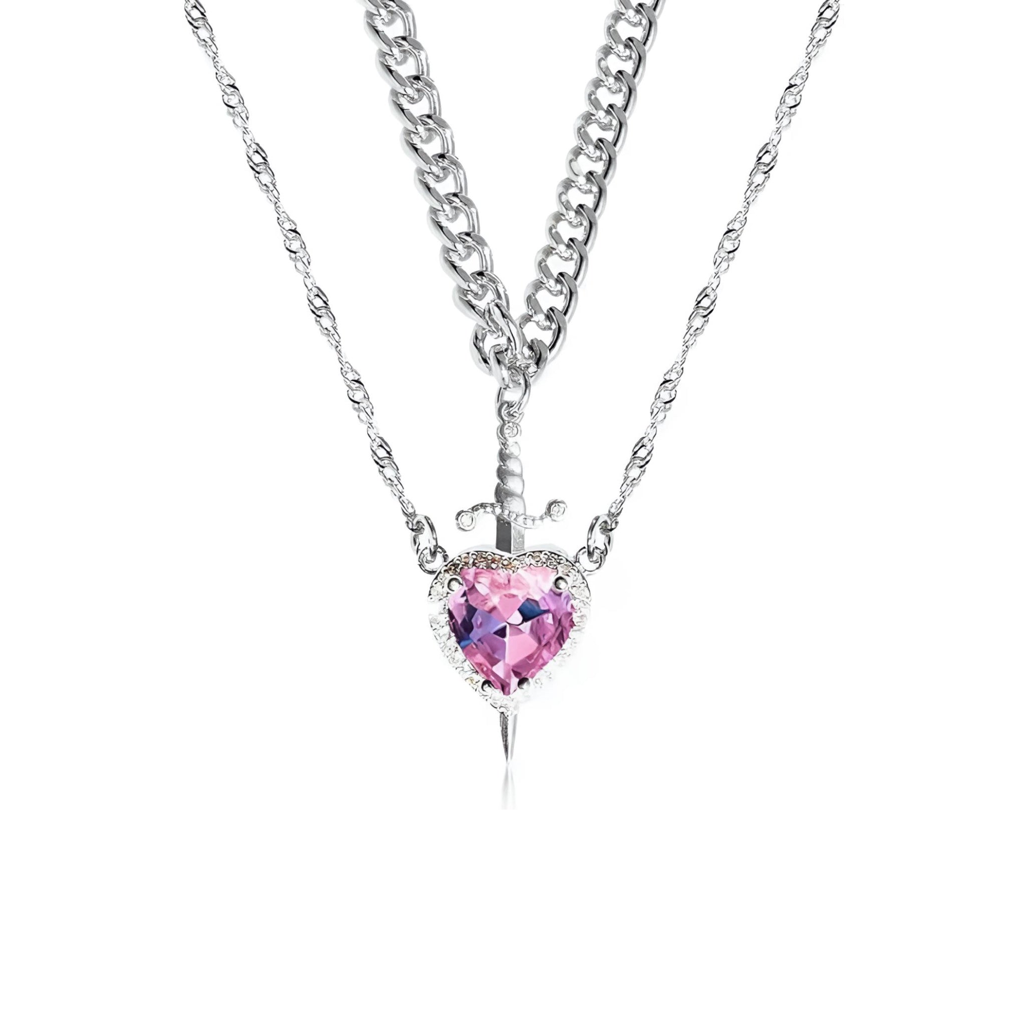 Heart and Sword Pendant Necklace Set